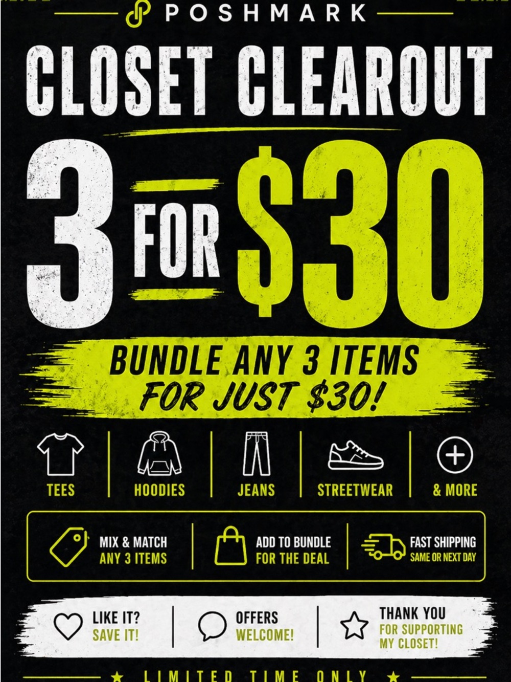 Poshmark Closet Clearout 3 for $30 Promotional Poster